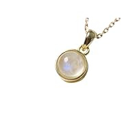 Sterling Silver Gold Plated Natural Round Rainbow Moonstone Delicate Pendant Gift Jewelry