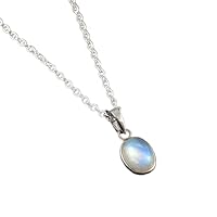 925 Sterling Silver Natural Oval Rainbow Moonstone Gemstone Pendant With Chain Jewelry