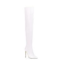 Ladies Overknee Boots Fashion Pointed Toe High Heel Elastics Patent PU Pure Color Black Red White Brown Beige Size 5.5-13.5