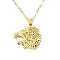 SOLID GOLD DIAMOND CUT LION HEAD PENDANT - Gold Purity:: 14K, Pendant/Necklace Option: Pendant With 22