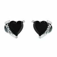 2Ct Heart Cut Black Onyx Solitaire Stud Earrings 14k White Gold Plated