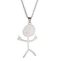 Funny Doodle Necklace for Men Women Middle Finger Necklace Stainless Steel Smiley Funny Doodle Necklace Flip Off Cool Necklaces Friendship Pendant Jewelry Gift (Sliver)