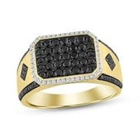 ANGEL SALES 2.50 Ctw Round Cut CZ Black Diamond Cluster Engagement Wedding Band Ring For Men's & Boy's 14K Yellow Gold Finish