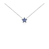 1 CT Round Cut Created Blue Sapphire Cluster Star Pendant Necklace 14K White Gold Finish