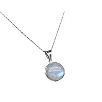 Natural round rainbow moonstone Pendant 925 Sterling silver amazing gift wedding jewelry for someone special
