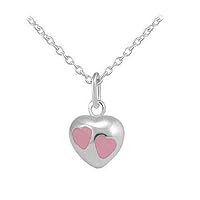 Girls Jewelry - Sterling Silver Red/Purple/Pink Enamel Heart Pendant Necklace (12-18 In)