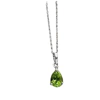 925 Sterling Silver Pear Green Peridot Gemstone Pendant With Chain Jewelry