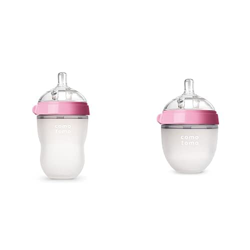Comotomo Natural Feel Baby Bottle Set, Pink, (One 8-Ounce, One 5-Ounce)