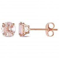 ANGEL SALES 1.00 Ct Round CZ Peach Morganite Solitaire Stud Earrings For Girls & Women's 14K Rose Gold Finish