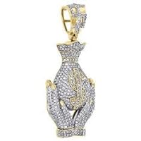 Gems & Jewels 2.00 Ctw Round Cut White Diamond Money Bag Hip Hop Pendant 14K Yellow Gold Finish For Men's 925 Sterling Silver