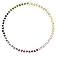 K Gallery 20.00 Ctw 4MM Heart Cut Rainbow Diamond 18 Inch 4 Prong Tennis Chain Necklace 14K Yellow Gold Finish For Women Girls