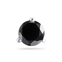 1.00 Ct of 5.65-6.37 mm Black Diamond Mens Stud Earring in 18K White Gold- (Diamond Appraisal Included)-Screw Backs