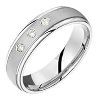 Kalina elegant 10K white gold 6 millimeters wide comfort fit with 3 diamonds and sandblast center wedding band for him or her