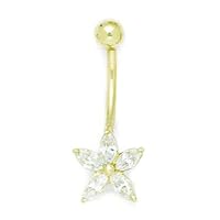 14k Yellow Gold CZ Cubic Zirconia Simulated Diamond 14 Gauge Dangling Star Body Jewelry Belly Ring Measures 26x10mm Jewelry Gifts for Women