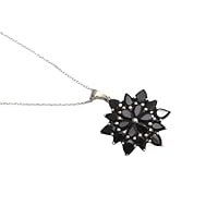 925 Sterling Silver Natural Black Spinel Gemstone Floral Design Pendant With Chain 925 Stamp Jewelry | Gifts For Women And Girls