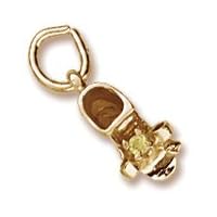 Rembrandt Charms Baby Shoe Charm with Simulated Topaz, 10K Yellow Gold