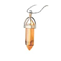 Golden Clear Quartz Gemstone Hexagonal Double Point Necklaces Crystal Pendants with Chain Healing Jewelry (Golden Crystal)