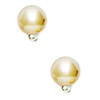 14k Yellow Golden 8mm Round Crystal Pearl and CZ Cubic Zirconia Simulated Diamond Earrings Jewelry for Women