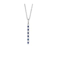 1 CT Round Created Blue & White Sapphire Bar Pendant Necklace 14K White Gold Finish