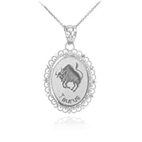 Polished White Gold Taurus Zodiac Sign Oval Pendant Necklace - Gold Purity:: 10K, Pendant/Necklace Option: Pendant Only