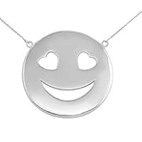 STERLING SILVER SMILEY FACE HEART EYES SIDEWAYS PENDANT NECKLACE - Pendant/Necklace Option: Pendant With 16