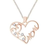 Round Cubic Zirconia Filigree Mom Heart Pendant Necklace 14K Rose Gold Plated