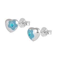 Sterling Silver Simulated Birthstone Flower Enamel Heart Girls Stud Earrings
