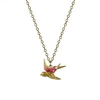 Bird With Rubies Necklace 18K Gold Vermeil by Catherine Weitzman Jewelry