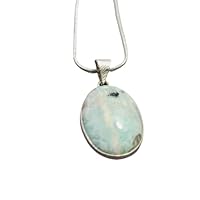 925 Sterling Silver Oval Blue Amazonite Gemstone Pendant With 20Inch Chain Jewelry