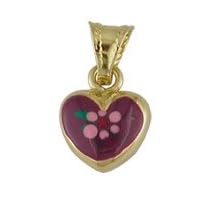 Amalia Children's Fine Jewelry 18K Yellow Gold Purple Enamel Heart Charm (10mm/17mm with Bail)