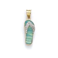 14k Two Tone Gold Light Blue Simulated Opal Flip Flop and Diamond Pendant Necklace Jewelry for Women