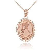 Polished Rose Gold Aquarius Zodiac Sign Oval Pendant Necklace - Gold Purity:: 10K, Pendant/Necklace Option: Pendant Only