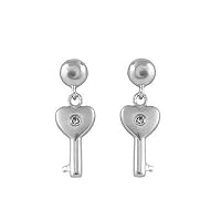 Girl's Jewelry - Sterling Silver Diamond Dangling Key Earrings