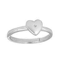 Teens Sterling Silver Diamond Heart Adjustable Ring From Size 5 To 10