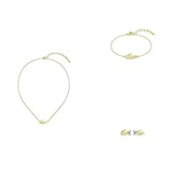 Lacoste Jewelry Crocodile Women's Gold Pendant Necklace Jewelry Crocodile Women's Ionic Thin Gold Plated Steel Chain Bracelet Jewelry Crocodile Women's Gold Earrings