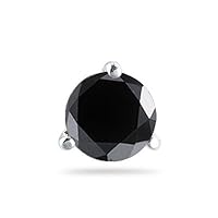 Round Black Diamond Men's Stud Three Prong Earrings AA Quality in 18K White Gold Available in Small to Large Sizes