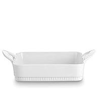 Pillivuyt France, Toulouse White Porcelain Rectangular Baker with Handles, 9.75 Inches x 9.0 Inches
