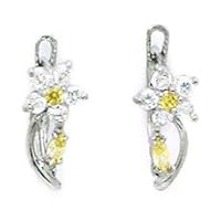 14k White Gold November Yellow CZ Flower and Leaf Leverback Earrings Measures 13x5mm Jewelry for Women