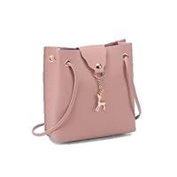 Mini Metallic Decor Shoulder Bucket Pink Bag