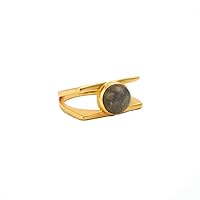 Labradorite Gemstone Round Shape Statement Ring | Bezel Sett Brass Gold Plated Wholesale Jewelry Handmade Ring For Women | 2111)35F