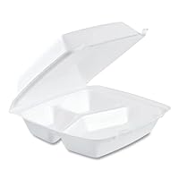 Foam Hinged Lid Containers with 3-Compartments - 200/Carton, 8.38 x 7.78 x 3.25 - Commercial Food Storage Containers