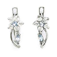 14k White Gold March Lt Blue CZ Flower and Leaf Leverback Earrings Measures 13x5mm Jewelry for Women