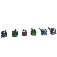 Precious and Semi-Precious Gemstone 3m Stud Earrings 14kt Gold in Chrome Diopside Tanzanite Emerald Ruby and Sapphire