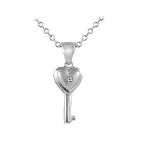 Girl's Sterling Silver Diamond Key Pendant Trace Chain Necklace (14-16 inches)