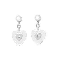 Sterling Silver Young Girl's Diamond Dangling Heart Earrings