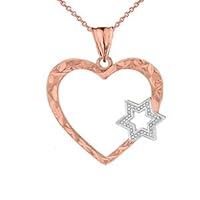 STAR OF DAVID HEART PENDANT NECKLACE IN TWO-TONE ROSE GOLD - Gold Purity:: 10K, Pendant/Necklace Option: Pendant Only