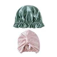 ZIMASILK 22MM Silk Bonnet & 19MM Double-Lined Silk Cap for Hair and Skin, 100% Pure Mulberry Silk Bonnet for Women (Pink & Green)