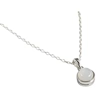 925 Sterling Silver Natural Round Rainbow Moonstone Pendant Necklace Jewelry
