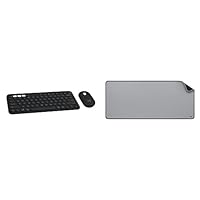 Logitech Pebble 2 Combo, Wireless Keyboard and Mouse, Quiet and Portable, Logi Bolt, Bluetooth, Easy-Switch for Windows, macOS, iPad OS, Chrome - Black + Desk Mat - Studio Series, Mid-Grey
