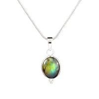 Natural Oval Green Fire Small labradorite Pendant necklace 925 Sterling Silver Wedding jewelry